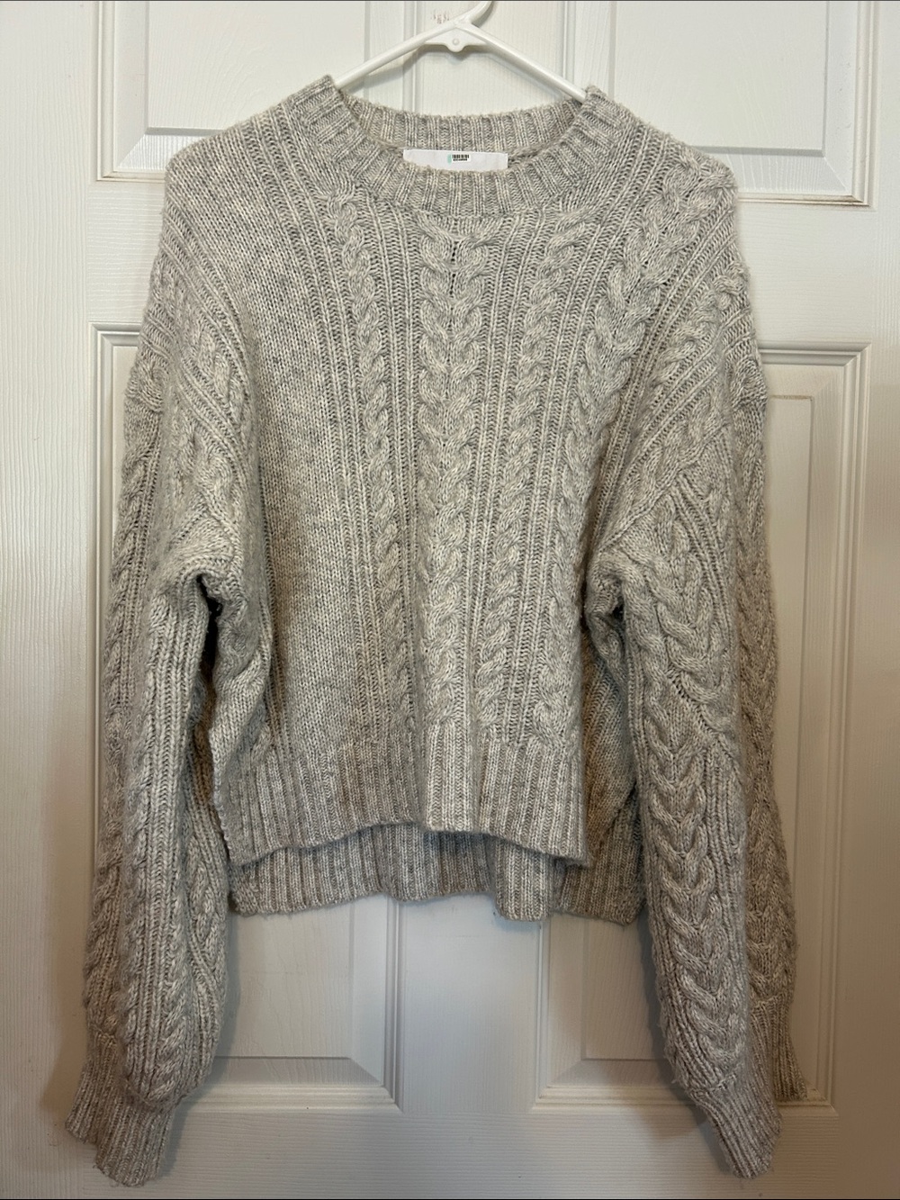 Remain Dreah Knit Cozy Cable Knit Crewneck Sweater - Light Gray